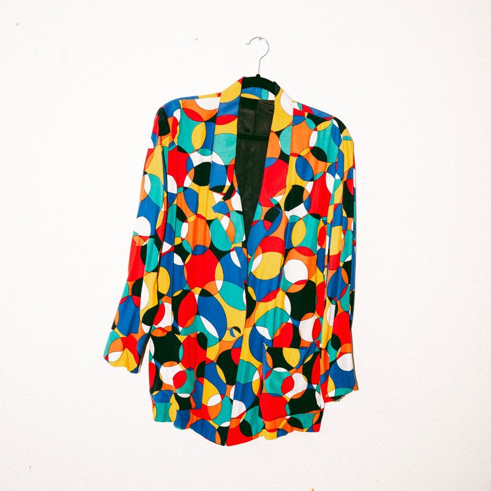 Vintage 80s/90s Barrie Stephens Colorful Circle-Print Blazer – Women’s M/L